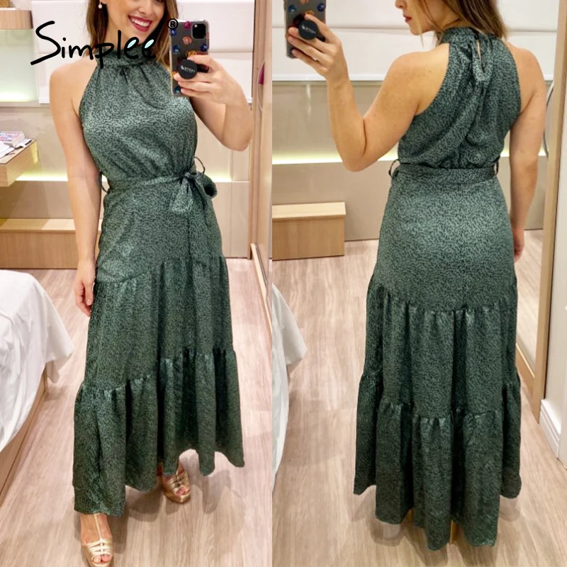 Simplee сексуальное платье с лямкой вокруг шеи без рукавов винтажное Зеленое