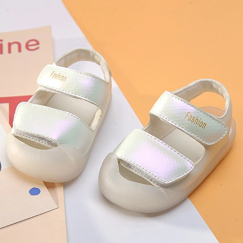 Брендовые однотонные пляжные сандалии для маленьких мальчиков и девочек бежевые