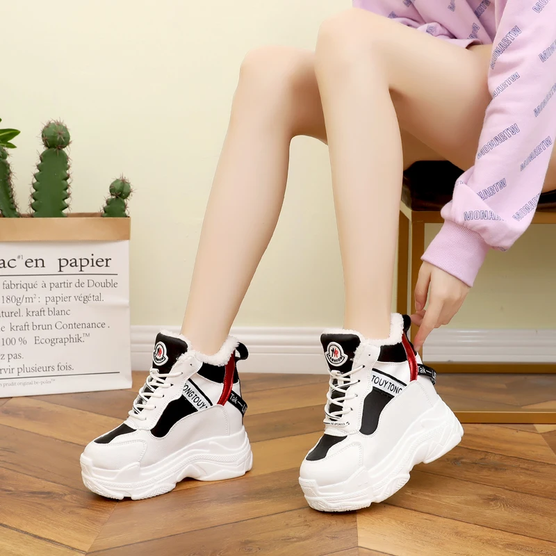 Новинка 2019 зимние женские ботильоны высокие ботинки на танкетке 11 см с каблуком