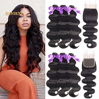 brazilian human hair body wave 3 bundle with closure unprocessed brazilian body wave double weft with lace closure 4%c3%974 free part