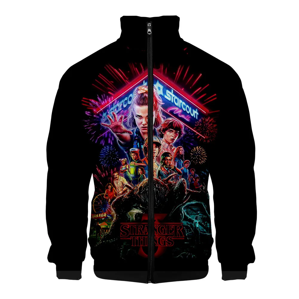 Топы хит Koop Stranger Dingen Bomberjack Mannen 3D Rits Ретро Jas Lente Herfst Harajuku Hoge Kwaliteit Korte Байкерская