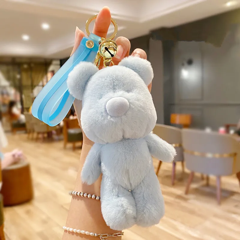 Candy Color Mini Bear Keychain Fur Pompom Key Chains Women Fluffy Bags Decorative Pendant Car Keys Accessories Baby Plush Toys | Украшения
