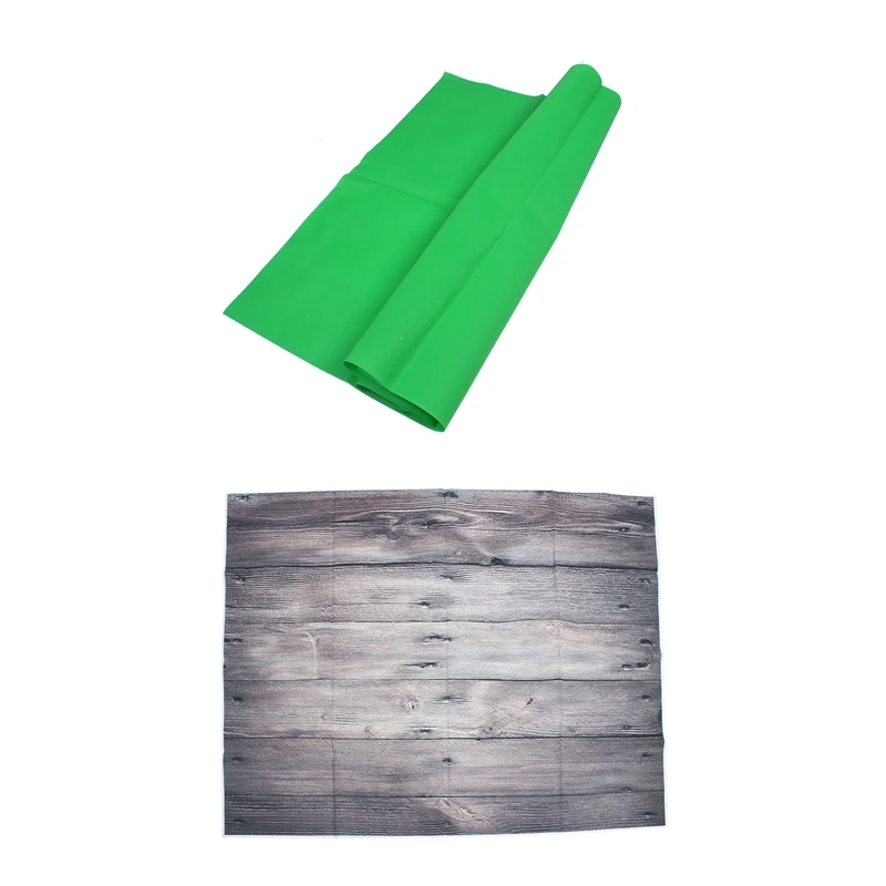 

2PCS 3X5FT Vinyl Wood Wall Floor Backdrop Photography Background Photo Studio Props, Splicing Wood & Green