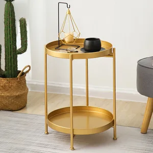 Nordic Gold Small Coffee Table Simple Bedside round Table Iron Art Sofa Double Side Table luxury furniture living room modern