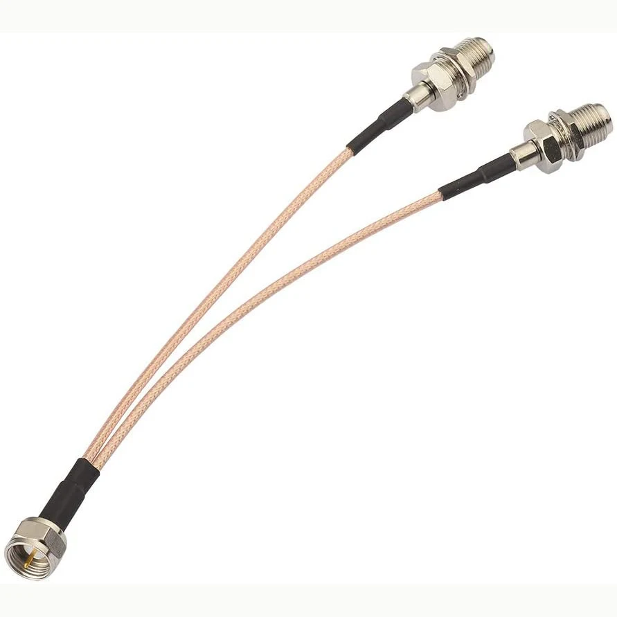 

F Male to 2X F Female Dual RF Combiner coaxial cable Y type splitter pigtail RG316