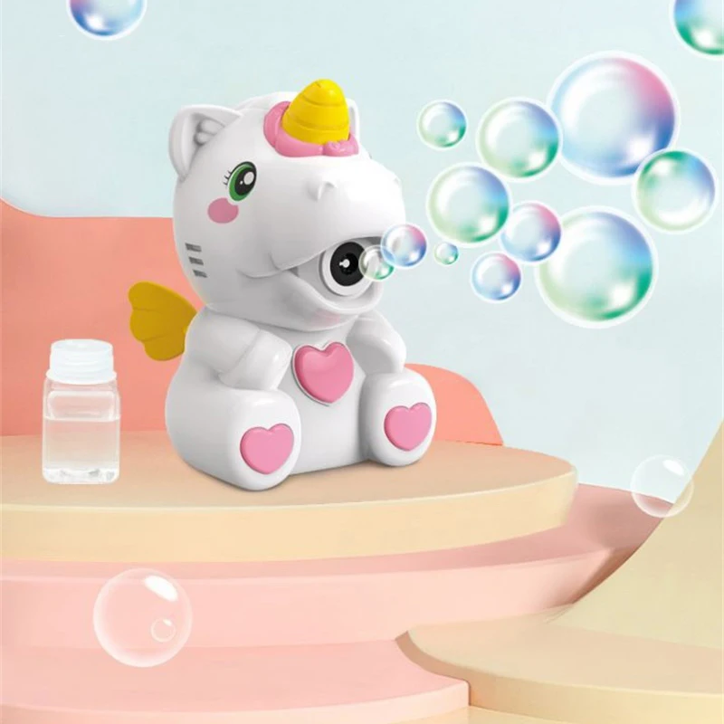

2021 New popular unicorn Cartoon Automatic Shower Bubble Machine Automatic Bubble Machine children toys gift for kids