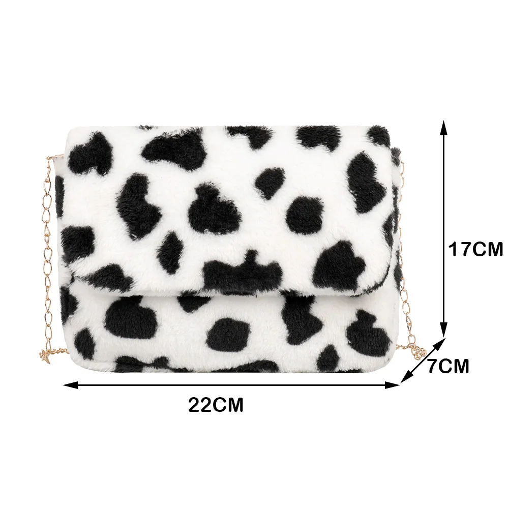 

Retro Women Animal Pattern Messenger Handbag Autumn Winter Soft Plush Shoulder Crossbody Bag Casual Thin Metal Chain Money Purse