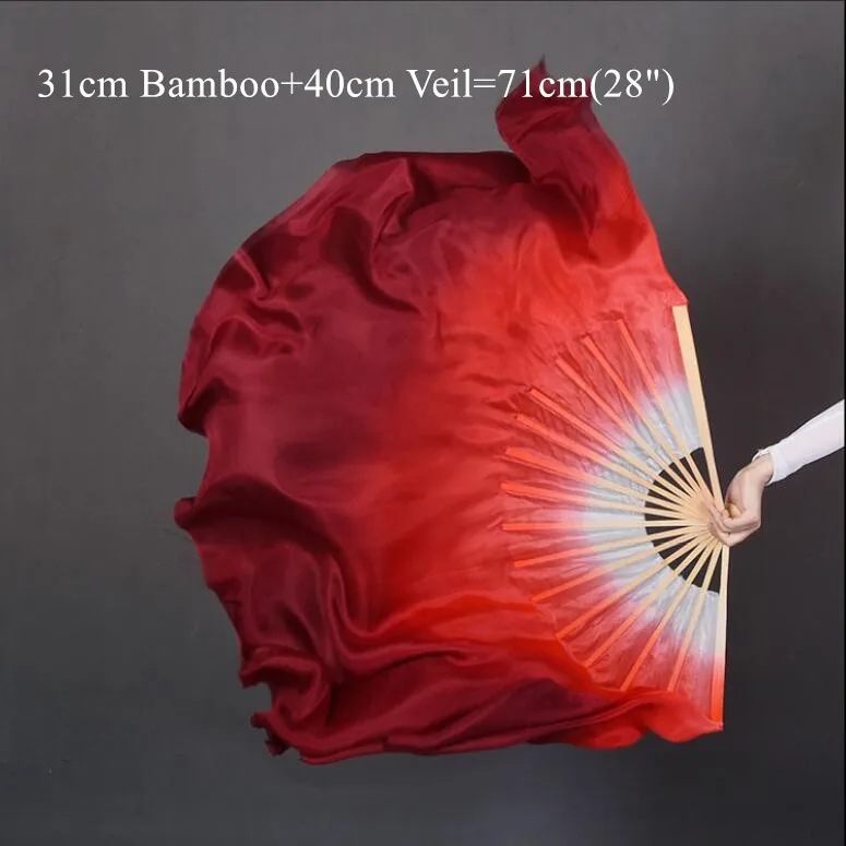 31cm 40cm Двойной цвет натуральный шелк бамбук народный танцевальный веер китайский ручной работы Поклонники танца живота народное искусство вентилятор белый красный градиент Ассорти Размер - Цвет: 31cm 40cm