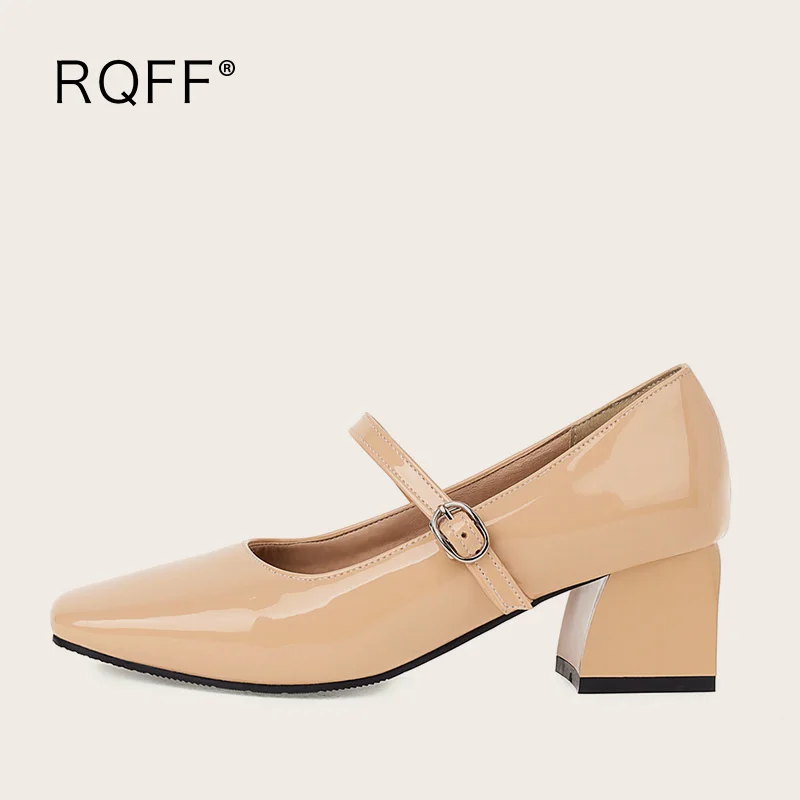 

Plus Size Women Shoes 44 45 46 47 Handmade Square Toe Mary Janes 5cm Block High Heels Solid Blue Apricot Yellow Black Red Pumps