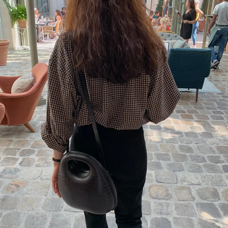 Блузки для женщин на пуговицах с принтом в клетку О-образным вырезом футболки