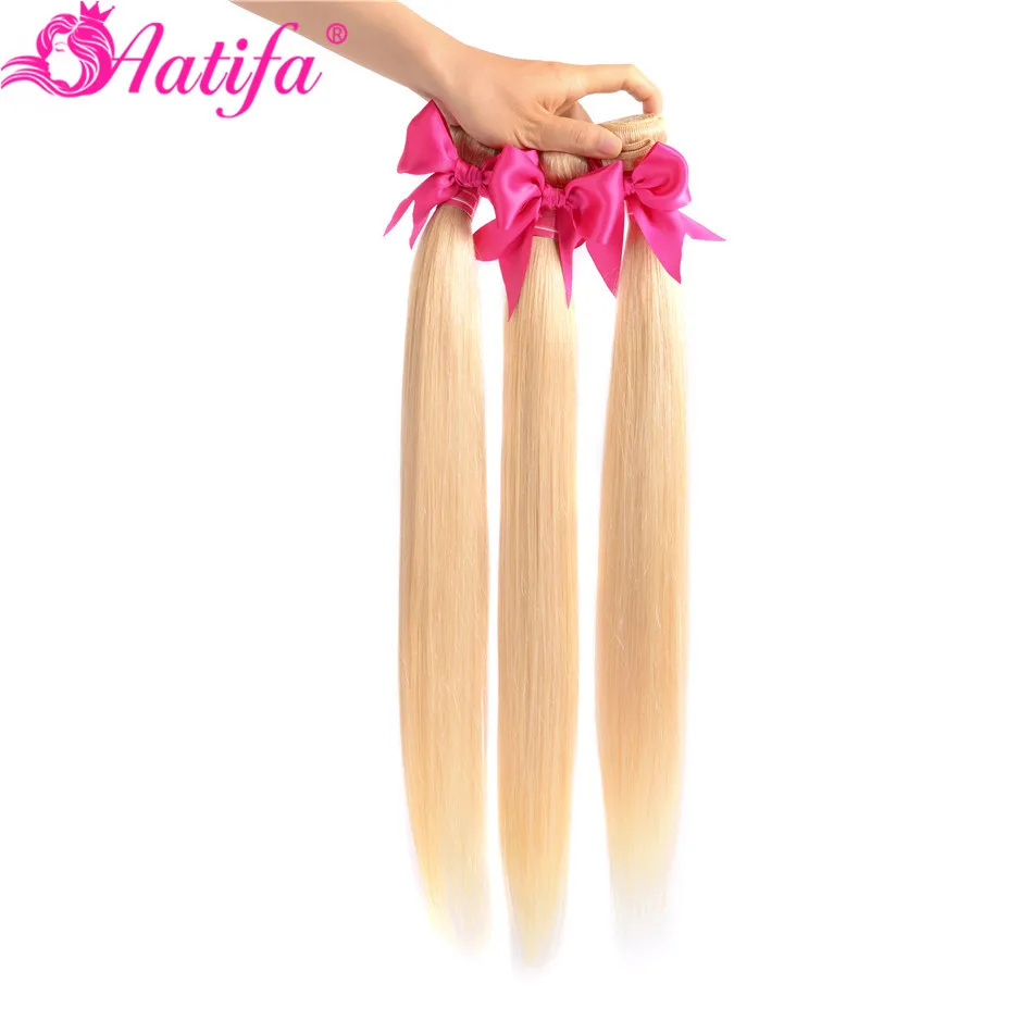 Remy 613 блонд пучки с закрытием бразильские прямые волос 100% человеческие волосы 3