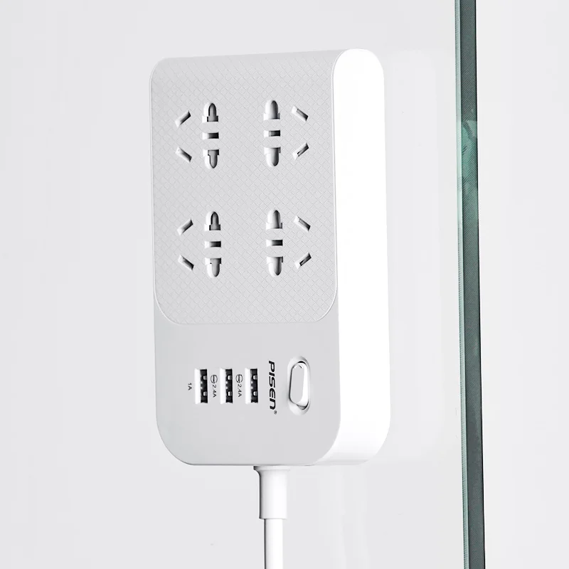 

PISEN Power Strip 4 AC Outlets & 3 USB Outputs Wall Mount Electronic Smart Extension Socket Plug EU adapter Power Button