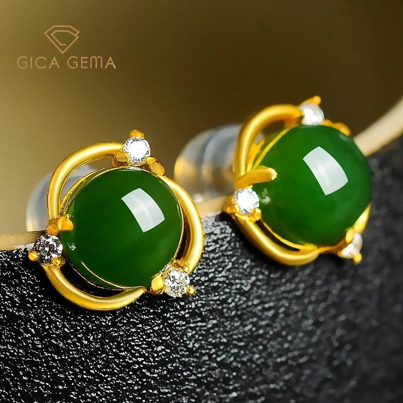 

GICA GEMA 100% 925 пробы Серебряное покрытие 18K желтое золото Icy Hetian Jasper искусственная зеленая фотография драгоценные украшения