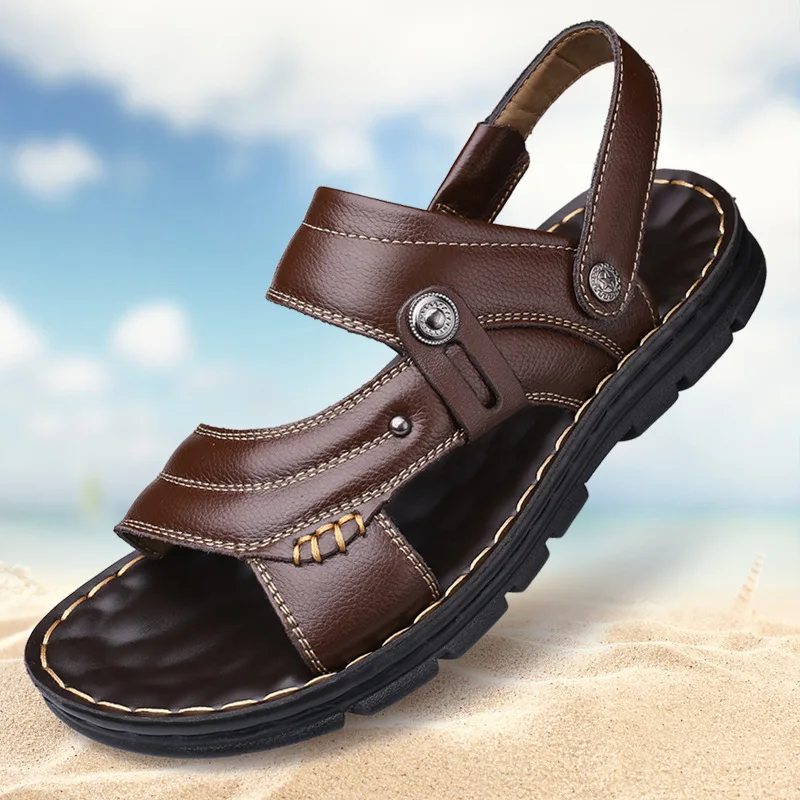 

20212021 summer Slippers beach sandalias hombre Genuine Leather Men's Casual sandals men shoes sandles slide
