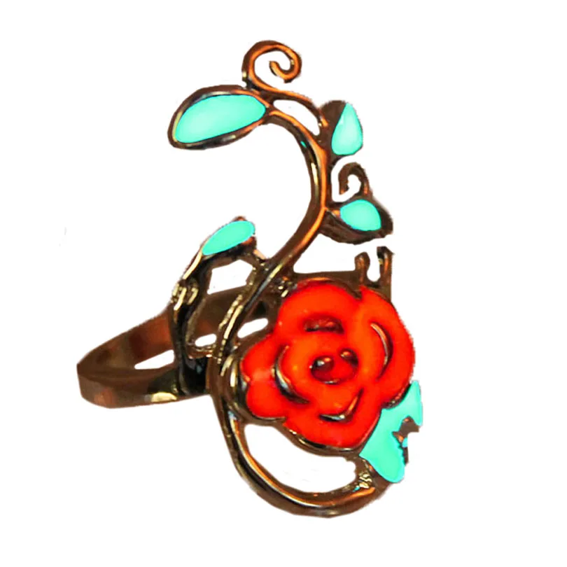 Светящееся кольцо красная роза светится в темноте Роза инкрустация Модные