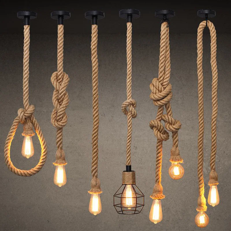 

Винтажные подвесные светильники E27 из пеньковой веревки в стиле ретро