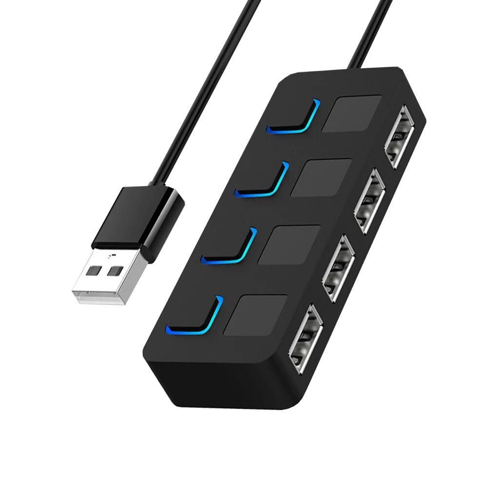 

USB 2.0 HUB Multi USB Splitter 4 Ports Expander USB Power Adapter for Laptop PC w/ LED Indicator Power Switch USB Flash Drives