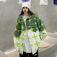 fashion trend jacket women high street baseball uniform winter clothes women jacket loose korean coats women green denim jacket