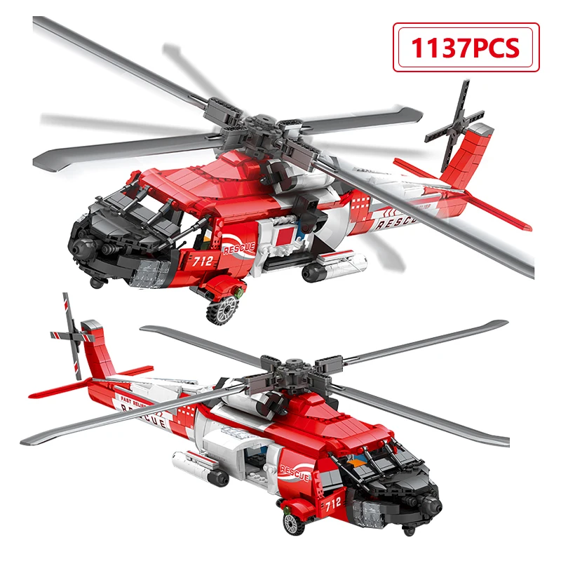 

City Military Helicopter Weapon Aircraft Building Blocks Creator Technical WW2 Rescue Airplane Figures Bricks Toys For Children