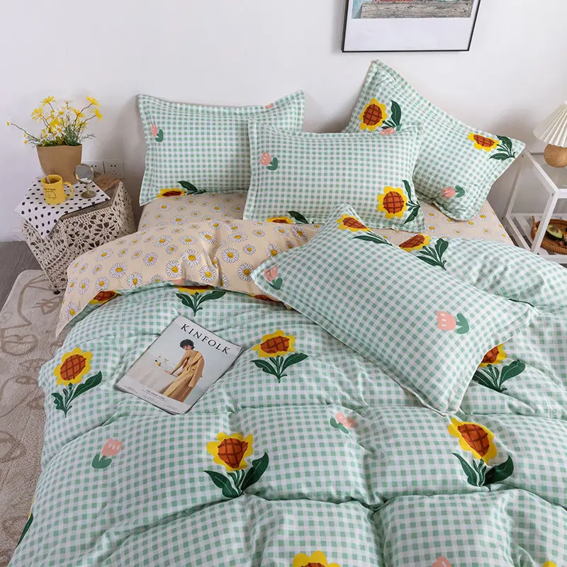 

4-piece bedding set, washed cotton pillowcase, bed sheet, duvet cover, bed sheet 3-piece set