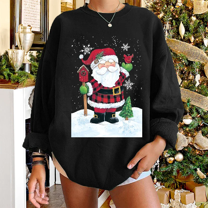 

Merry Christmas Funny Santa Claus Print Women Sweatshirt Oversized Loose Crewneck Winter Sweatshirt Hoodie Drop Shoulder Tops