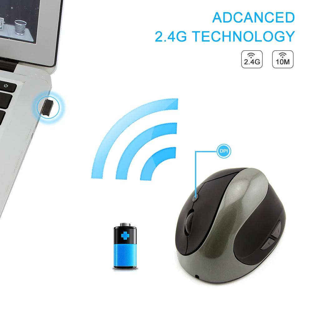 CHYI Беспроводной вертикальный эргономичный Мышь 2 4G 1600 Точек на дюйм USB оптическая