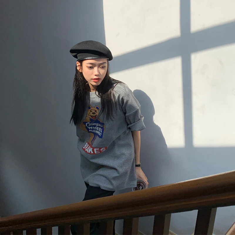 

GIYU Casual Women's T-Shirt O-Neck Pullover Short-Sleeved Korean Top 2021 Summer Fashion All-Match Bear Print Clothes Female