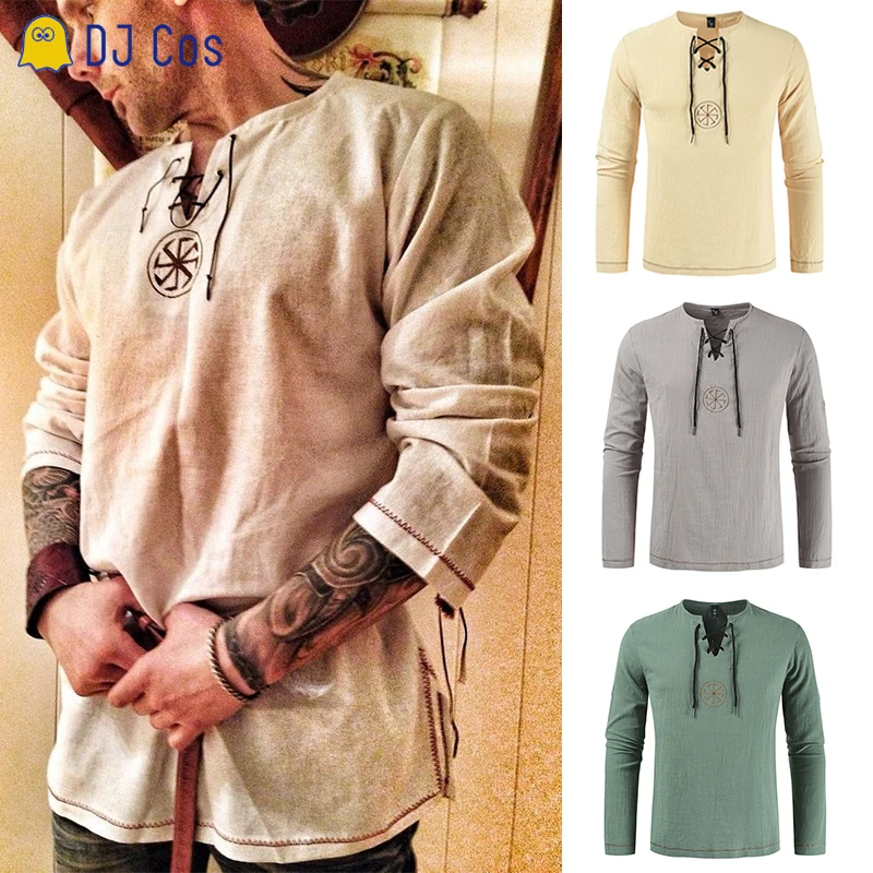 Рубашка Мужская винтажная со шнуровкой косплей-костюм в средневековом стиле