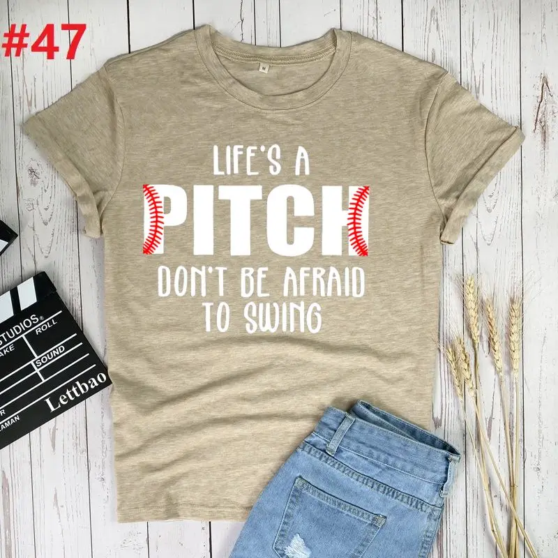 

Life's A Pitch Aesthetic Cotton T Shirt Women Harajuku Graphic Tees Shirt Femme Women's T-shirt Casual Plus Size Verano Mujer