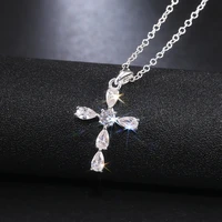 jk classic cross high quality cubic zirconia pendant necklace for women wedding bijouterie gorgeous female stylish jewelry