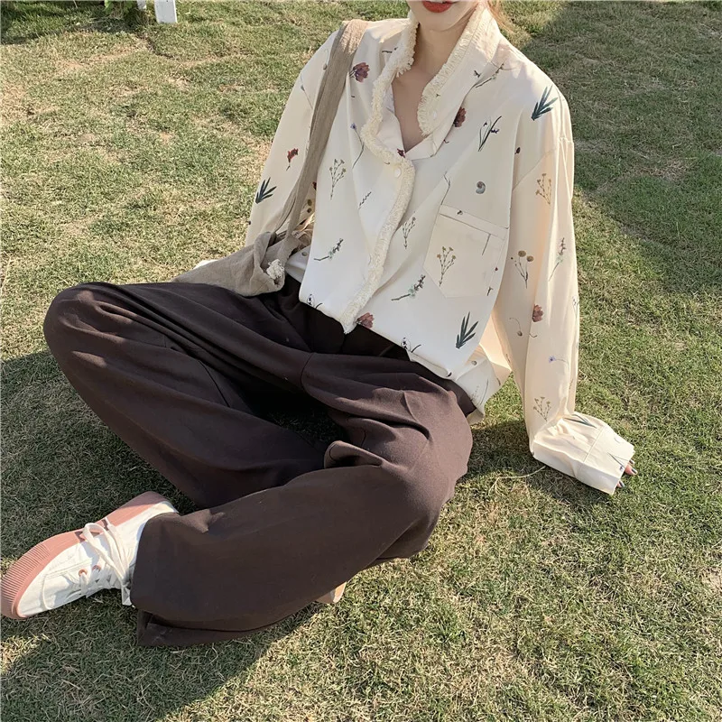 Новая модная рубашка HziriP с бахромой и принтом Ретро 2020 длинным рукавом корейский