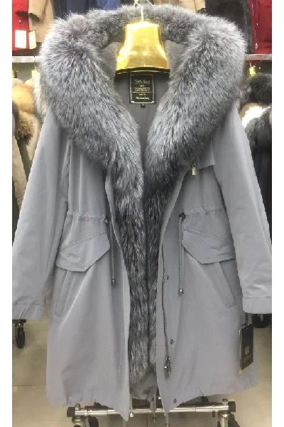 gray D688 JX3 M11 Женская зимняя длинная парка куртка с капюшоном Енот съёмная подкладка из кролика бежевого цвета ткань и мех 688 - Цвет: gray D688 JX3 M11