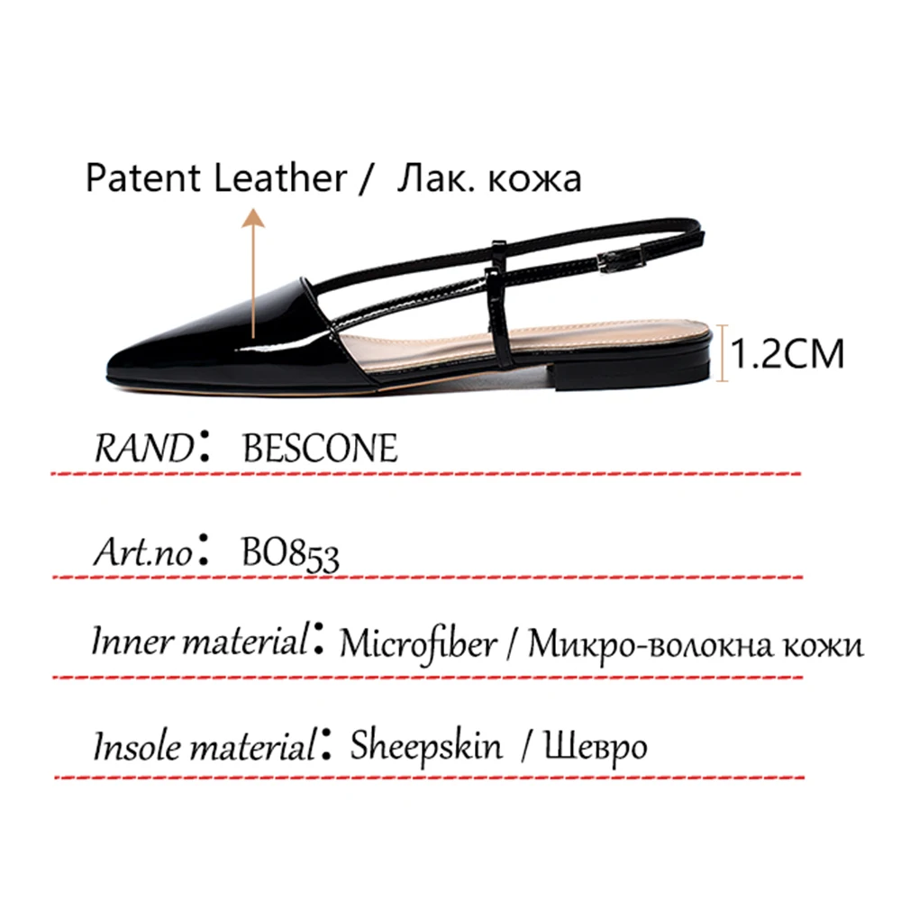 

BESCONE Sandals Women Fashion Patent Leather Handmade Shoes Shallow Low Heel Buckle Strap Breathable Casual Lady Shoes BO853