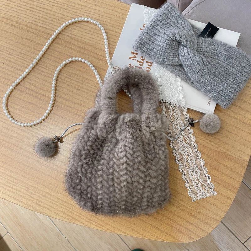 Winter Fashion Mink Fur Woven Fur Bag Large Capacity Bag Women's Single Shoulder Bag Messenger Bag Handbag Bag Plush Women's Bag