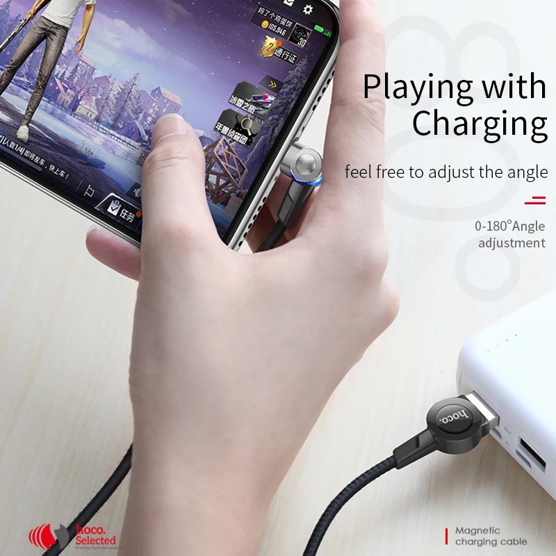 HOCO 180 градусов вращающийся магнитный кабель 3A Быстрая зарядка Micro usb type C кабель светодиодный провод для Apple iPhone samsung Xiaomi huawei