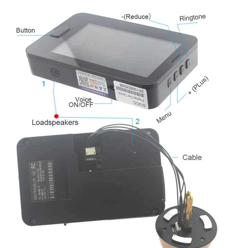 Дверной видеоглазок с цветным экраном 4 3 дюйма и кабелем длиной 2 м|Дверной