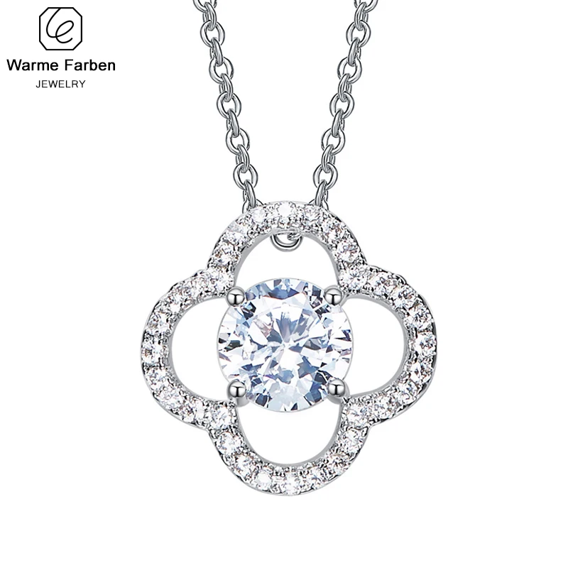 Ожерелье Warme Farben с кристаллами Swarovski, женское ожерелье с четырехлистным клевером, инкрустированное Zicon, ожерелье, колье, ювелирное изделие, подарок для девочек - Цвет камня: Белый