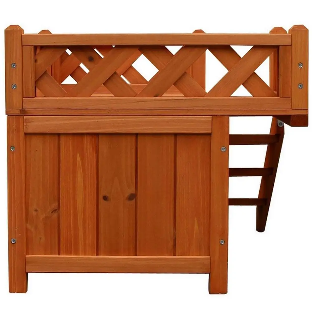 

Fir wood Double-deck Small Pet Cat House Living House Kennel with Balcony Waterproof Leakproof Dog Cage