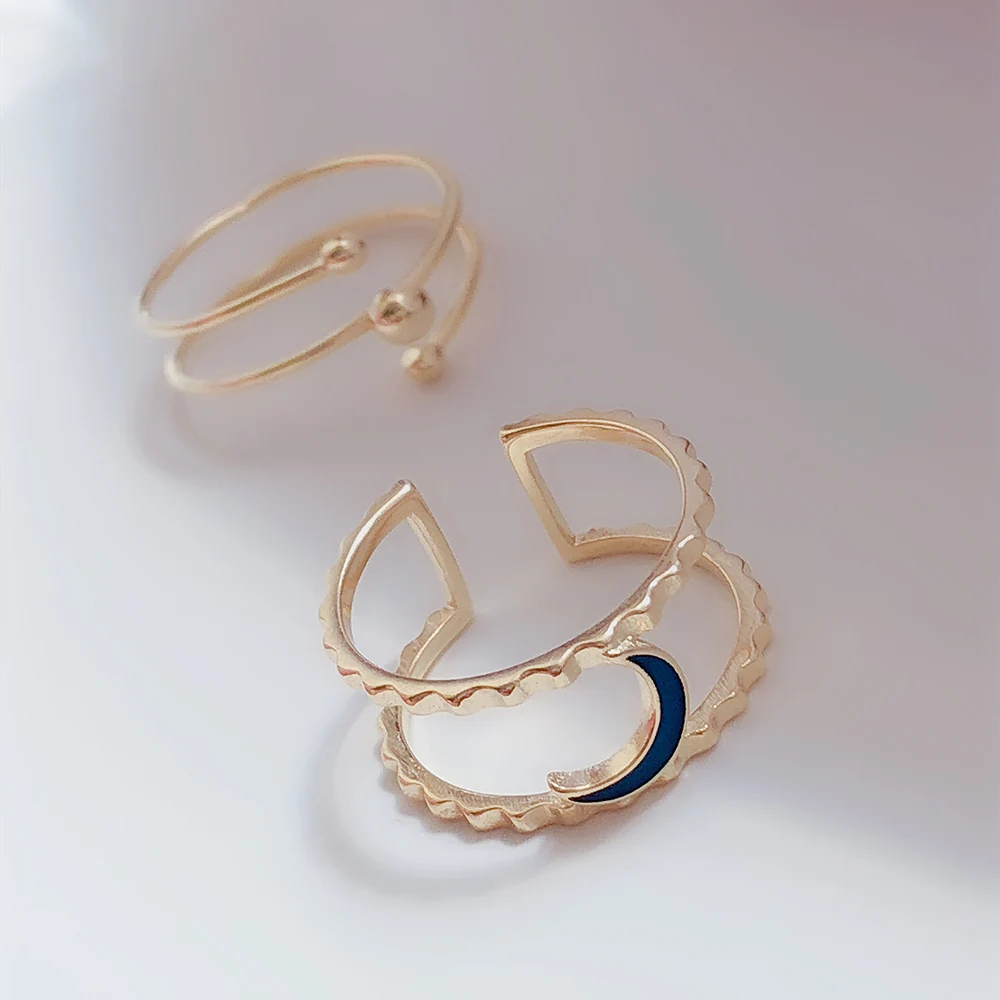 S925 стерлингового серебра Луна Кольцо Простой Личность позолоченные 18К Золотое