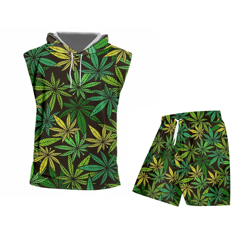 

OGKB Casual Streetwear Hoodies And Pants Green Hemp Leaf Weed 3d 2-piece Set Hoodie Pullovers Men/Women Tracksuit Plus Size 6XL