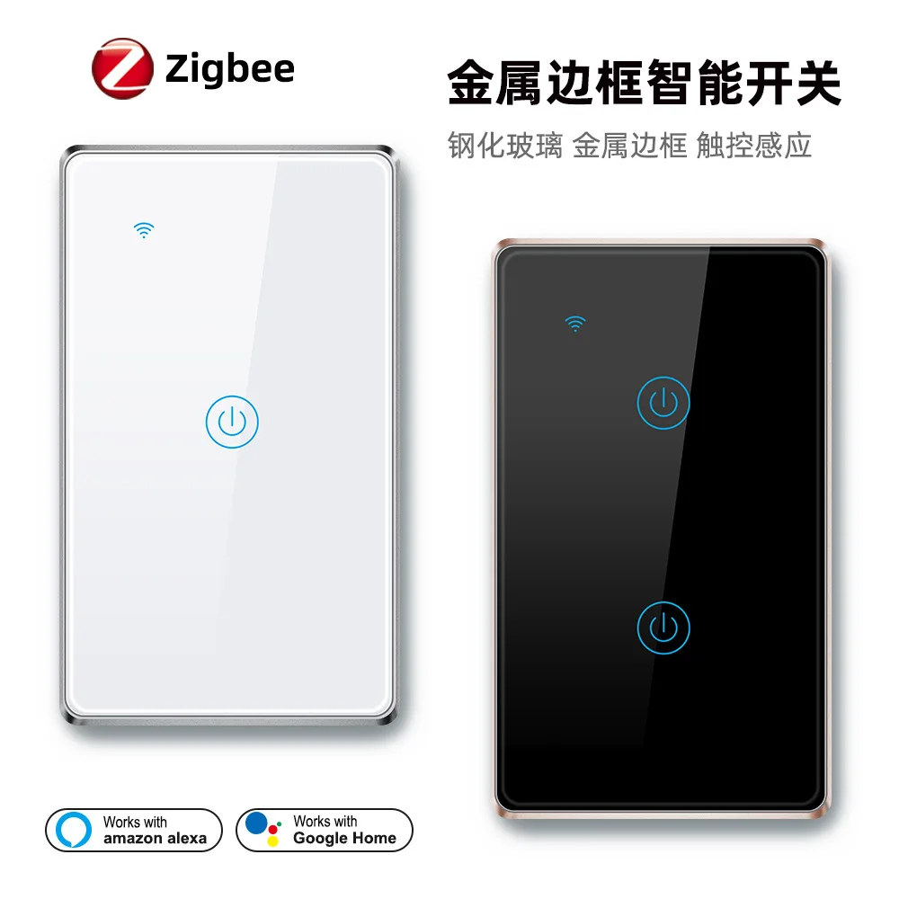 

Смарт-переключатель Tuya ZigBee, управление через приложение, металлическая рамка, дистанционное управление, нулевой огонь, голосовой переключа...