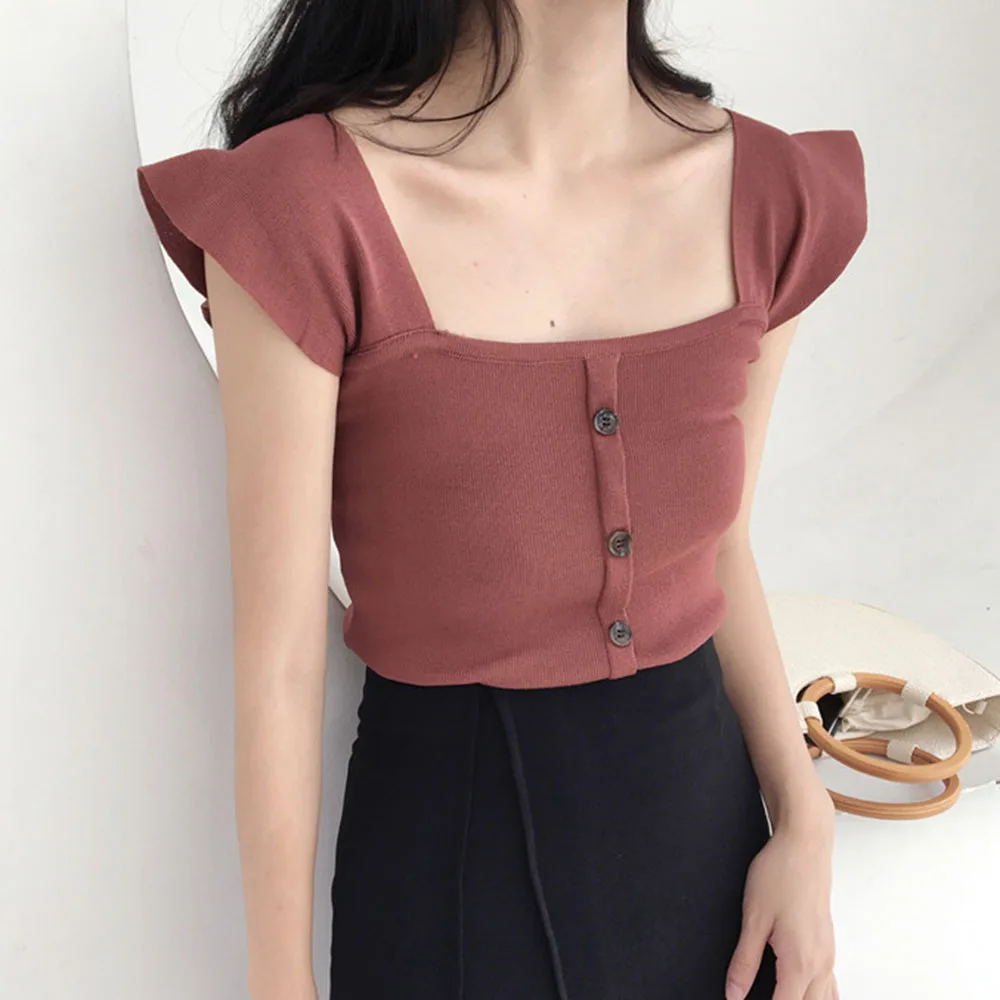 Лето 2020 шикарный вязаный Топ короткий рукав бохо Повседневный пляжный для