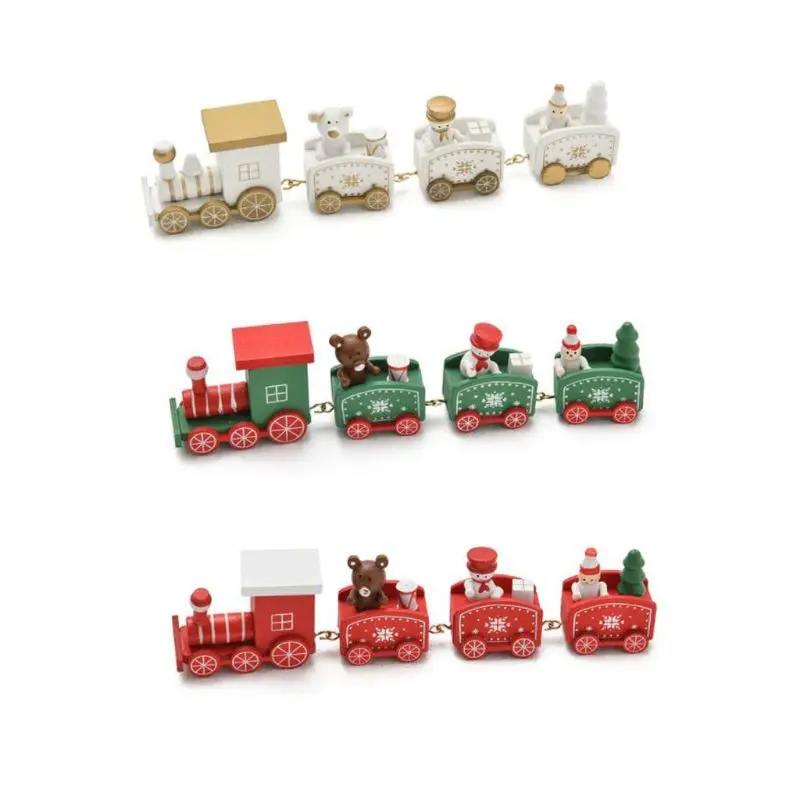 

Painted Wooden Train Christmas Home Decoration with Snowman Bear Kid ToysXmas Ornament New Year Gifts