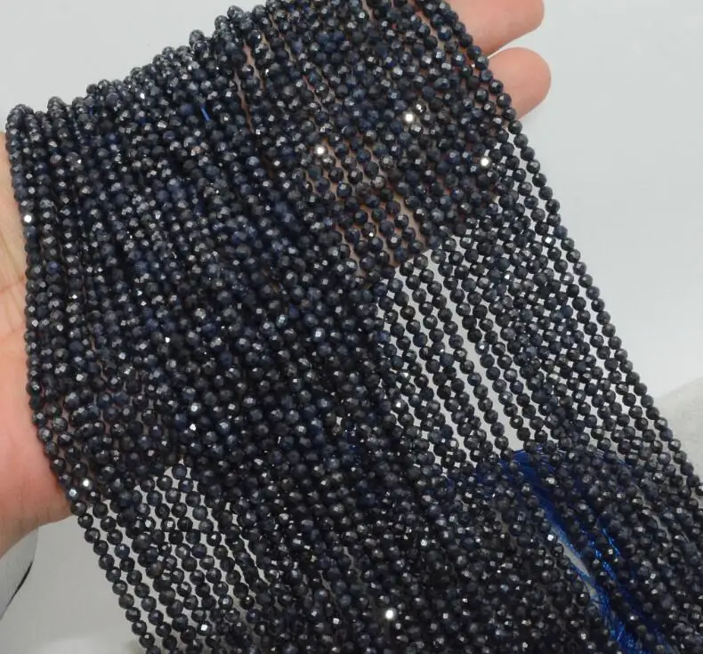 Dark Blue Sapphire Натуральный Полудрагоценный круглый ограненный камень Бусины 3 мм-тансанит/Лапис/Малахит/хризопраз/диопсид/Аквамарин - Цвет: Dark Blue Sapphire