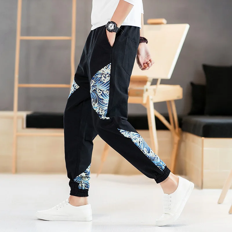 

5XL plus size men pants spring Chinese style pants cotton casual pants fashion printed loose pencil pants elastic waist trousers