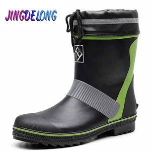 Мужские резиновые сапоги, до середины икры, водонепроницаемая Уличная обувь, Резиновая, для рыбалки, брендовые, 2020