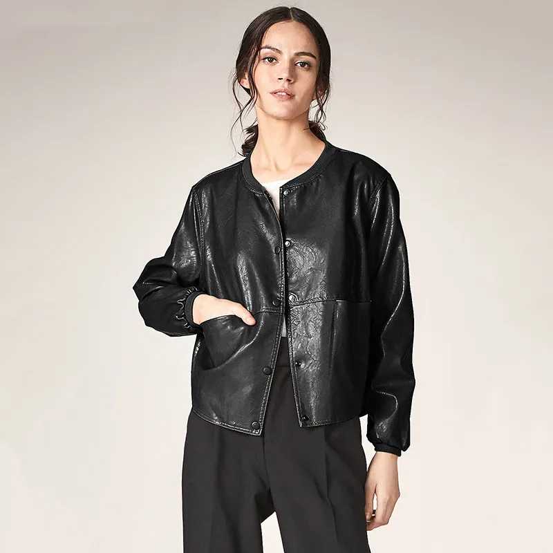 Коричневые Модные женские кожаные куртки большого размера s короткая черная