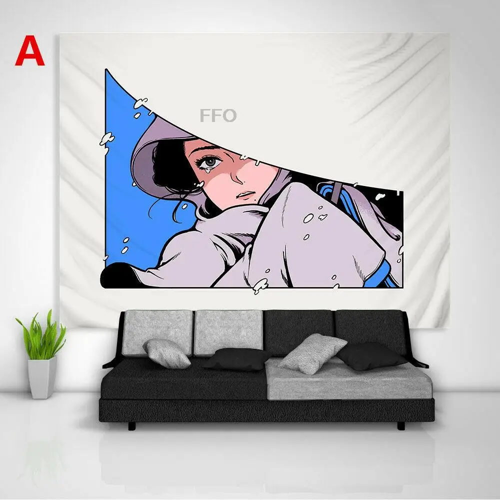 

FFO Anime Girl Trippy Hippie Tapestry Wall Hanging Cartoon Decorative Tapestries Yoga Background Cloth Decoration Bedroom Home