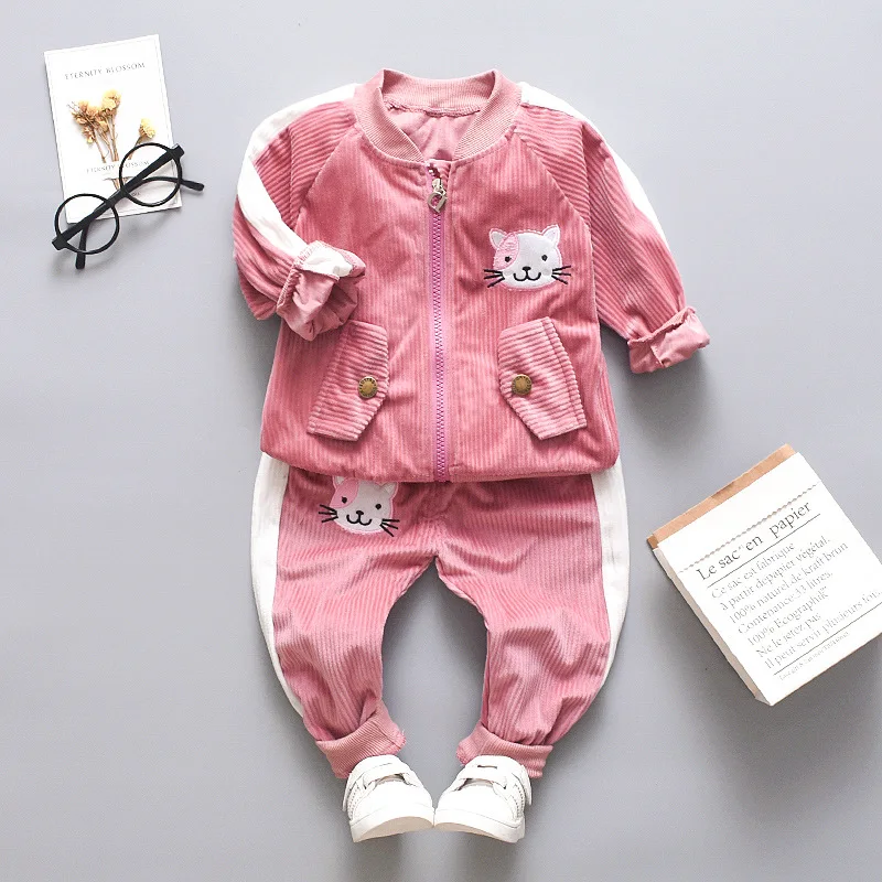 Спортивный костюм для девочек модный осенний с длинным рукавом пальто и штаны