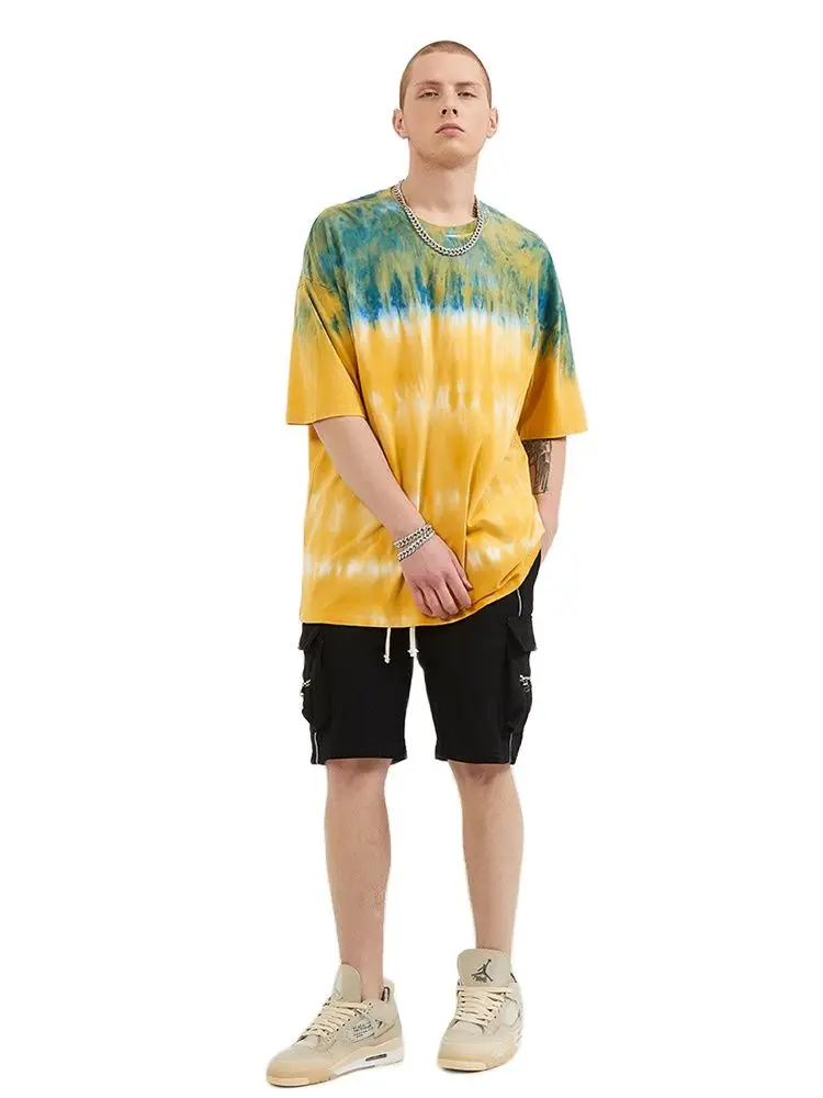 

Hip Hop Tie Dye 2021 Summer Men T-Shirt Streetwear Harajuku Whirlpool Men T Shirt 100% Cotton Oversize Loose Fashion Tops Tees